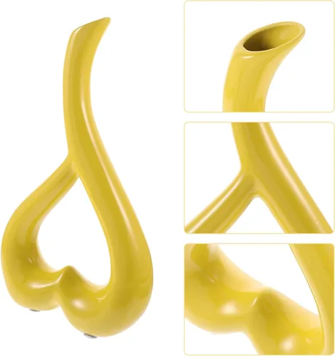 Miniatura 8 de VOSAREA Recipiente de cerámica en forma de corazón amarillo mostaza florero para sala de estar