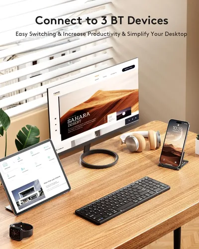 Miniatura 2 de Samsers - Teclado plegable Bluetooth con teclado numérico, teclados plegables inalámbricos de tamaño completo con cuero PU, portátil para viajes