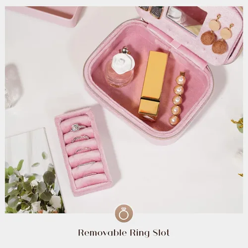 Miniatura 4 de ProCase Joyeros de terciopelo de felpa organizador compacto de joyas de viaje caja de joyería pequeña para mujer estuche de almacenamiento portátil