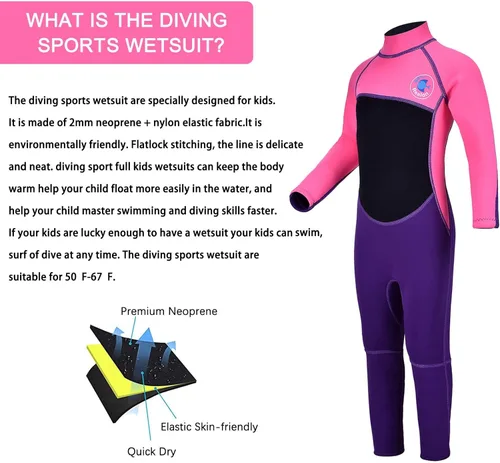 Miniatura 4 de Kids Full Wetsuit Toddler Boys Girls and Youth 2.5mm 3mm Neoprene Child Wet Suit Back Zipper Thermal Swimsuits for Diving Surfing Swimming Water