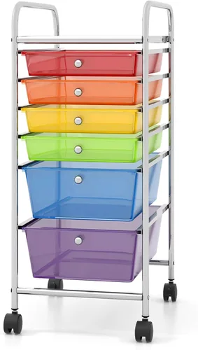 Miniatura 14 de COSTWAY Carrito de almacenamiento rodante con 4 cajones, carrito de almacenamiento de plástico y organizador con 4 cajones extraíbles, carrito