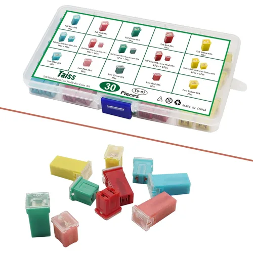 Miniatura 8 de Taiss - Juego de 30 fusibles en forma de caja, fusibles automotrices de perfil alto/estándar y bajo, fusibles automotrices de 20 A, 30 A, 40 A, 50