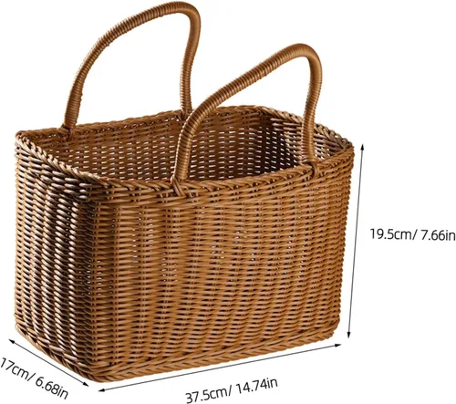 Miniatura 2 de VOSAREA Cesta de mano tejida para almacenamiento y arreglo floral, contenedor decorativo para el hogar, estilo japonés, cesta de picnic para uso