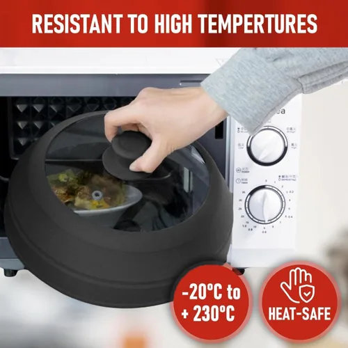 Miniatura 4 de Cubierta de vidrio para microondas para alimentos, tapa grande de vidrio templado y silicona de 10.8 pulgadas, resistente al calor, protector