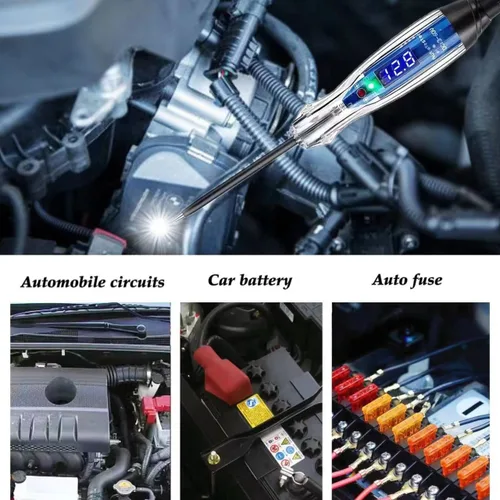 Miniatura 5 de Luz de prueba automotora, probador de circuito digital LED de 3-60 V CC, probador de luz resistente con voltímetro, probador de voltaje automático