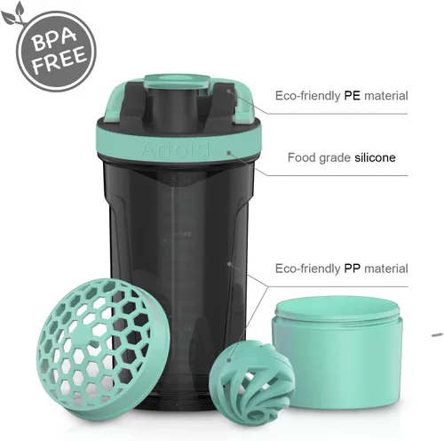 Miniatura 3 de Artoid Mode Botella Batidora de Proteínas de 24 Onzas, Tecnología de Mezcla Dual, Sin BPA, Verde Aqua/Negro