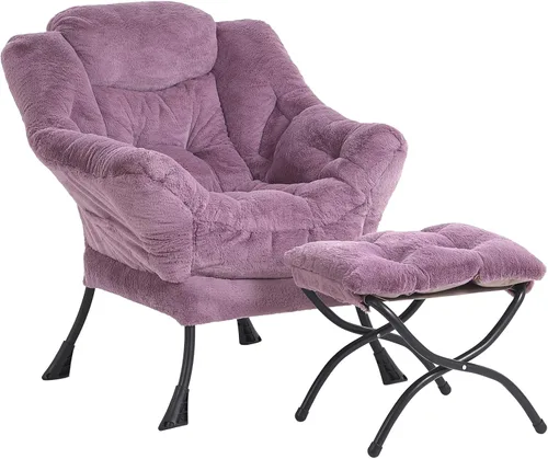 Miniatura 25 de LITA - Silla perezosa con otomana, sofá tapizado de ocio moderno de acento, silla de lectura contemporánea de salón con reposabrazos y bolsillo