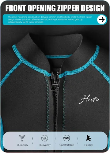 Miniatura 4 de Hevto Traje de neopreno corto para niños, de 2 mm, para niños pequeños, niñas y jóvenes, traje térmico con cremallera frontal para natación