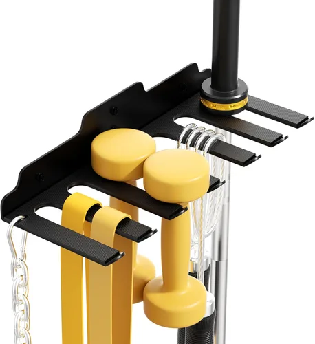 Miniatura 10 de JNIHEEP Colgador de Barra Olímpica, Estante de Barra de Gimnasio para Garaje, Estante de Montaje Vertical para Barras, Recubierto en Polvo Negro