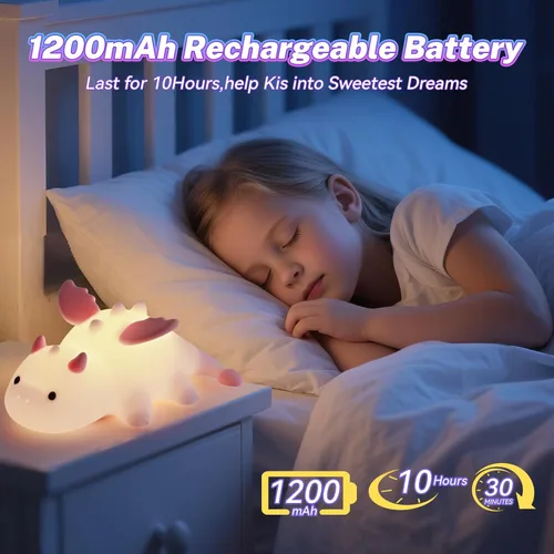 Miniatura 5 de AVEKI Luz nocturna de dragón rosa, linda lámpara de dragón para bebés regalos para niñas y princesas, 10 modos de luz táctil ajustable, lámpara