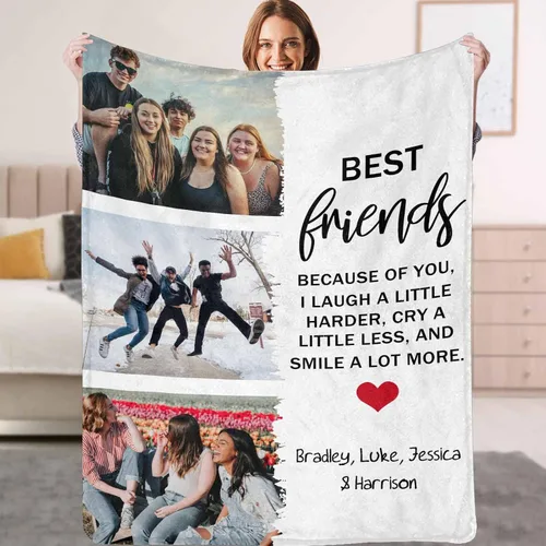 Miniatura 10 de YESCUSTOM Manta personalizada de Friends Forever con collage de fotos y texto, manta personalizada para mejores amigos, mejores amigos, cumpleaños