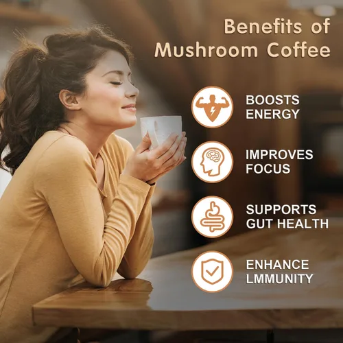 Miniatura 5 de Café de hongos, 6 hongos adaptogénicos con melena de león, cordyceps, cola de pavo y más, café instantáneo de hongos para concentración, energía