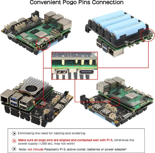 Miniatura 5 de Geekworm X1202 Placa de expansión UPS de 4 celdas y 5 V para Raspberry Pi 5 Salida máxima de 5.1 V 5 A Entrada ancha de 6 a 18 V Encendido