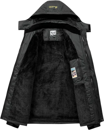 Miniatura 3 de MANSDOUR Chaqueta de senderismo para hombre, impermeable, cálida, forro polar, para invierno, snowboard, cortavientos, con capucha