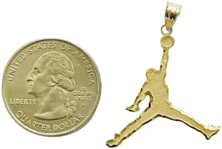 Miniatura 3 de Dije de oro amarillo macizo de 10 quilates con corte de diamante Jordan Jump Man