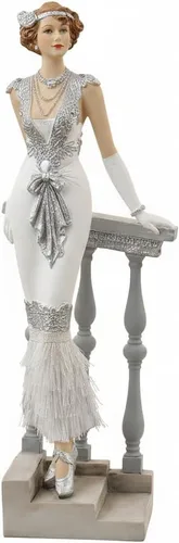 Comfy Hour Figura de dama victoriana de 13 pulgadas, elegante estatua de mujer apoyada en la escalera, estilo art déco de los años 20, decoración