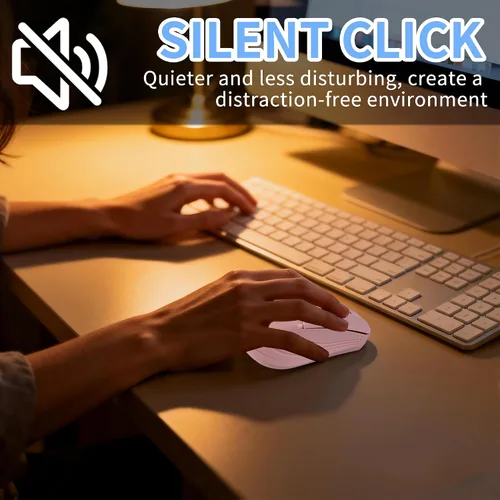 Miniatura 4 de Ratón inalámbrico Bluetooth silencioso recargable ergonómico portátil ratón óptico, modo dual, carga tipo C, con receptor USB 2.4G, para PC, Rosa