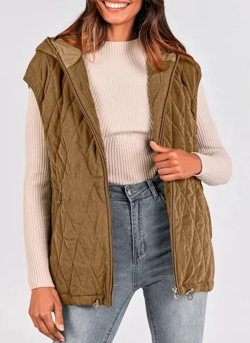Miniatura 2 de PRETTYGARDEN Chaleco acolchado de otoño para mujer, casual, sin mangas, con capucha, con cremallera, abrigo de invierno