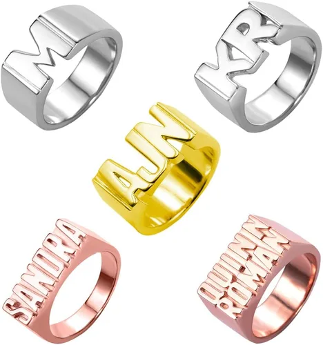 AILIN Anillos personalizados con nombre de plata de ley 925 personalizados 1 2 3 iniciales anillos personalizados con dos nombres para mujeres y