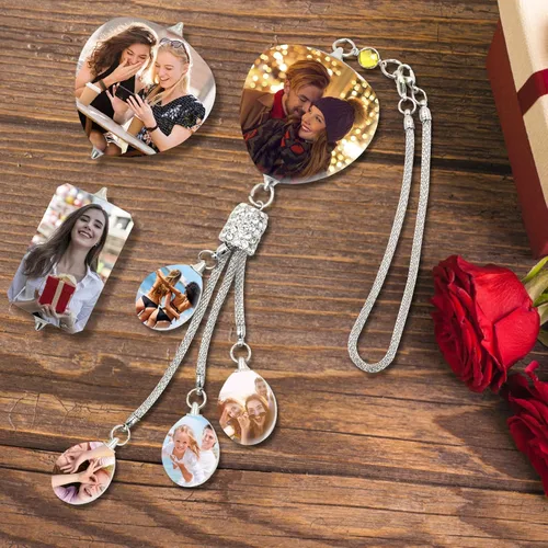 Miniatura 9 de Colgante de cristal con foto personalizada para automóvil, hogar, adornos colgantes con imagen personalizada, espejo retrovisor de coche, accesorios
