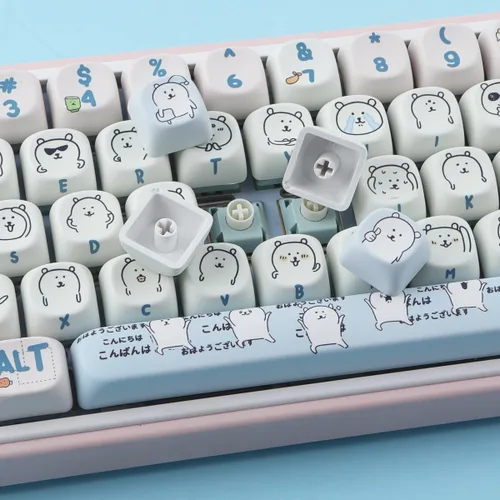 Miniatura 8 de Hyekit teclas PBT MOA Profile MOGUMOGU Oso de broma lindo teclas 147 teclas juego de teclas de sublimación japonesas de dibujos animados kawaii