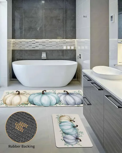 Miniatura 5 de Tapete de baño de eucalipto y calabaza para bañera, antideslizante, de secado rápido y absorbente, de tierra de diatomeas, tapete lavable