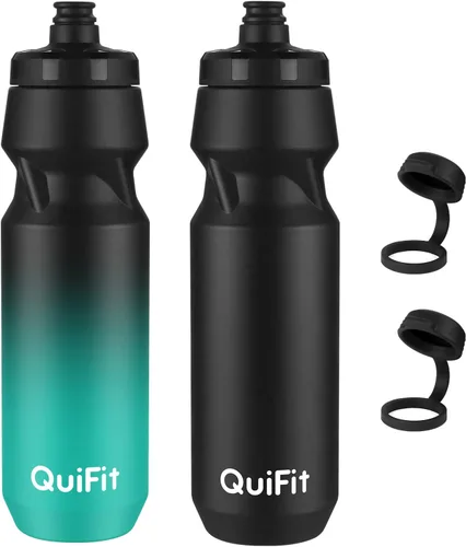 Miniatura 17 de QuiFit Paquete de 2 botellas de agua comprimibles para bicicleta de montaña, a prueba de fugas, con cubierta antipolvo, sin BPA, se adapta a
