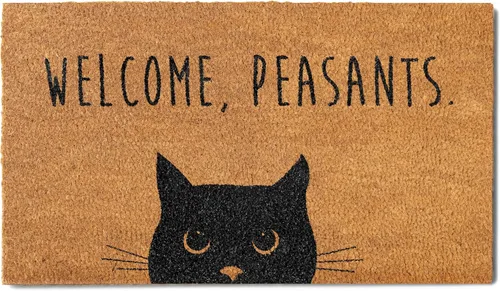 Felpudo de bienvenida con diseño de campesinos y gatos de 30 x 17 pulgadas, divertido tapete de puerta de gato negro para áreas cubiertas, divertido