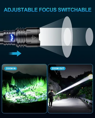 Miniatura 7 de Linterna de 2000 lúmenes de alta luminosidad con lente de encendido, linterna LED recargable superbrillante con zoom, 5 modos, impermeable, linterna