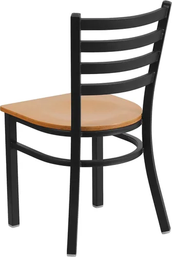 Miniatura 5 de Flash Furniture - Silla de metal para restaurante de la serie HERCULES con respaldo en escalera negra - Asiento de madera natural