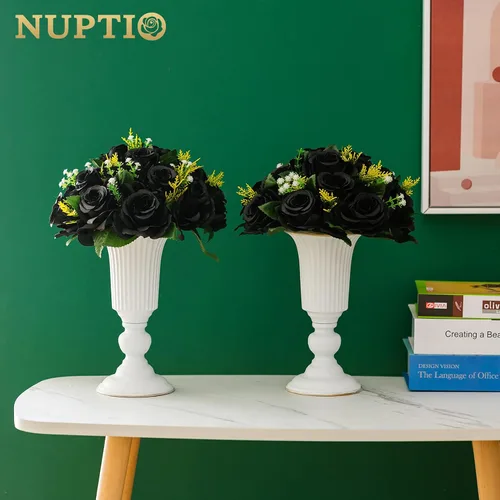 Miniatura 3 de NUPTIO Flores artificiales de rosas negras, 10 ramos de flores artificiales de hortensias negras, 15 cabezas de rosas artificiales con base, flores
