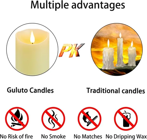 Miniatura 3 de Velas parpadeantes sin llama con batería recargable, velas electrónicas con control remoto y temporizador, velas de pilar LED con mecha de cera