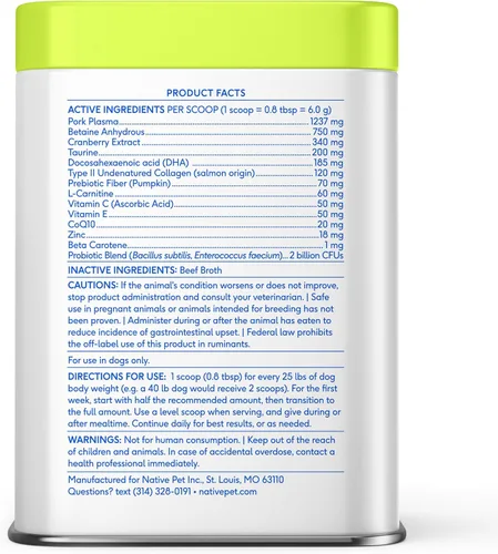 Miniatura 10 de Native Pet Vitaminas y suplementos diarios para perros mayores – Polvo multivitamínico 12 en 1 para perros mayores – Apoya la movilidad