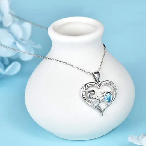 Miniatura 2 de Distance Health and Longevity - Collar con colgante de tortuga marina para mamá y bebé, plata de ley 925, regalo de joyería de corazón para mujeres