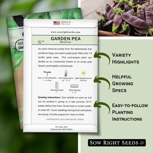 Miniatura 2 de Sow Right Seeds - Semillas de guisantes de nieve Desiree para plantar - Paquete de reliquia sin OMG con instrucciones para plantar un huerto