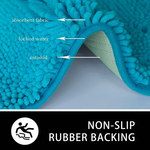Miniatura 5 de Alfombras de baño en forma de U, alfombras de baño de felpilla súper absorbentes y respaldo antideslizante de PVC fuerte para inodoros, lavables a