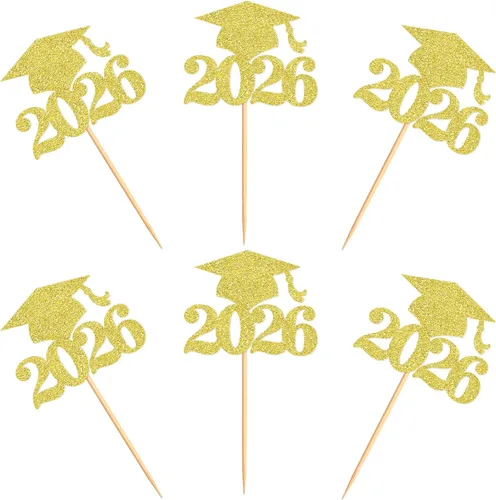 Miniatura 7 de Ercadio 36 piezas de tapa de graduación dorada con purpurina 2026 para magdalenas de clase de 2026, para preescolar, escuela secundaria, diploma