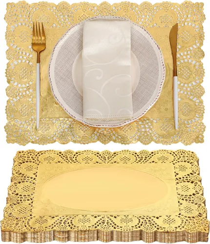 Yexiya Juego de 200 manteles individuales desechables de papel de encaje para pasteles, manualidades, fiestas, decoración de bodas (dorado,