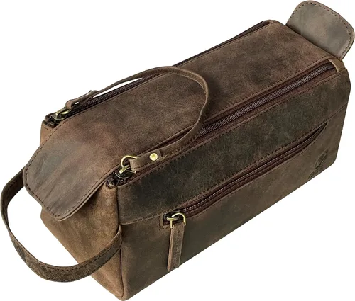 Miniatura 10 de Bolsa de cuero lavable Rustic Town para hombres - Neceser de viaje - Kit de afeitado y dopp kit organizador - Bolsa de maquillaje de cuero para Negro