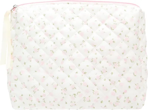 Miniatura 22 de PAZIMIIK - Bolsa de maquillaje de algodón para mujer, grande, acolchada para viaje, Rosa (Bow Pink), Vintage