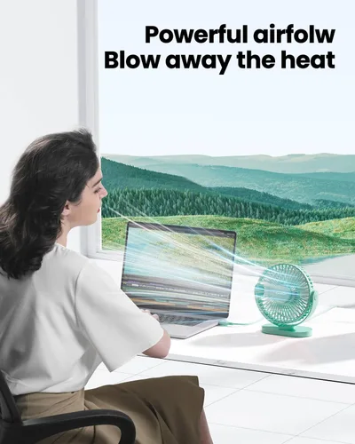 Miniatura 2 de Gaiatop Ventilador de escritorio USB, 5.5 pulgadas, pequeño, silencioso, potente, 3 velocidades, rotación de 90°, mini ventiladores de mesa de Verde