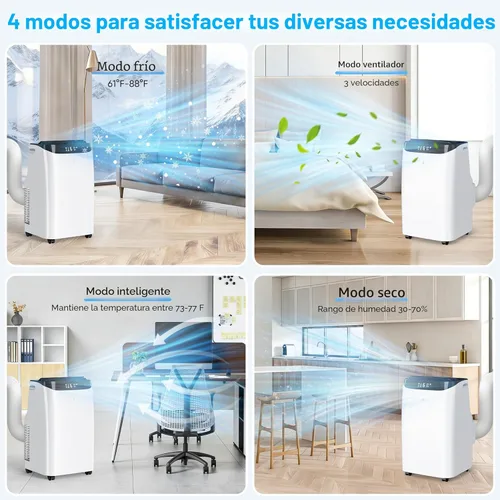 Miniatura 3 de Aire acondicionado portátil de 12,000 BTU que enfría hasta 500 pies cuadrados, unidad de CA portátil 3 en 1 de eficiencia energética con control