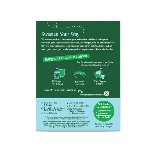 Miniatura 3 de Whole Earth Stevia & Monk Fruit con paquetes edulcorantes de alulosa, 40 unidades, cero calorías, apto para dieta cetogénica