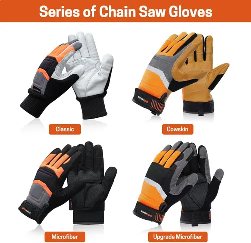 Miniatura 7 de Guantes de motosierra: cuero anticorte con protección de motosierra de 12 capas en la parte posterior de la mano izquierda, clásicos