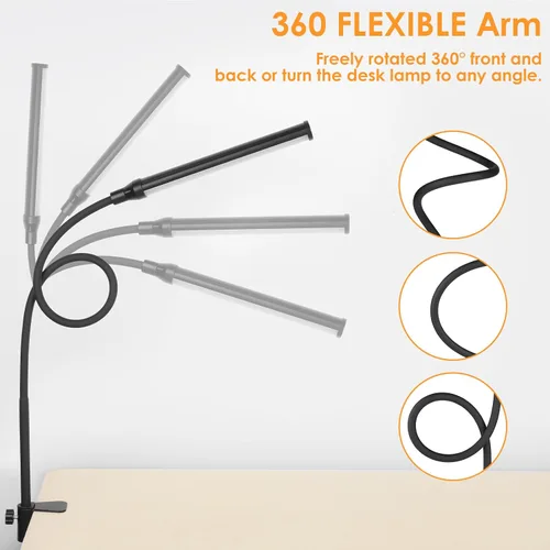 Miniatura 4 de ShineTech Lámpara de escritorio LED con abrazadera, con clip que cuida los ojos, luz de escritorio con 3 modos de color y atenuación continua