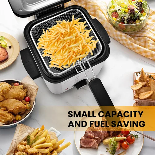 Miniatura 3 de Pukomc Freidora Eléctrica Profunda, Capacidad de Aceite de 1.5 Litros/1.6 Qt, Freidora Profunda Pequeña con Cesta para Uso Doméstico, Laterales