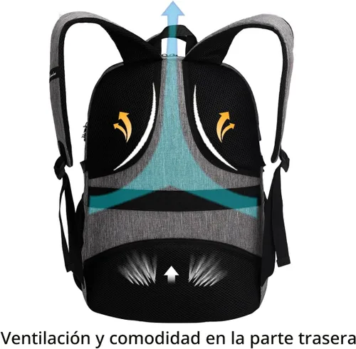 Miniatura 5 de Mochila antirrobo para portátil con carga USB compatible con portátil de 15.6 pulgadas con bloqueo incluido., A-gris