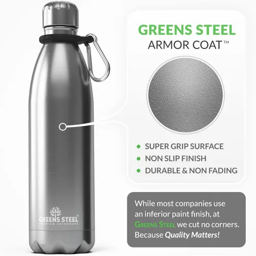Miniatura 4 de Greens Steel Botella de agua de acero inoxidable - 17 onzas, acero Pared doble aislada al vacío con tapa de rosca/a prueba de fugas Cantín