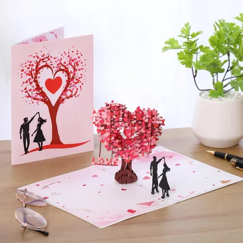 Miniatura 2 de Tarjeta desplegable de aniversario, tarjeta de boda en forma de árbol de amor 3D para pareja, para ella, esposa, marido, él, pareja; Regalo ideal