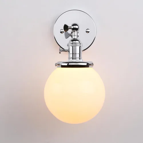 Miniatura 2 de PERMO Aplique de pared industrial vintage con luminaria de globo redondo mini de 5.9 pulgadas de vidrio blanco leche soplado a mano con pantalla